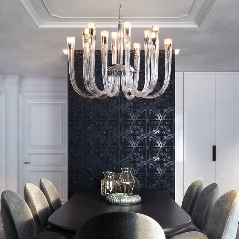 Italian U-Shaped Glass Crystal Chandelier - Elegant Lustre Art Pendant Light Fixture for Dining Room, Foyer, and Luxury Home Decor