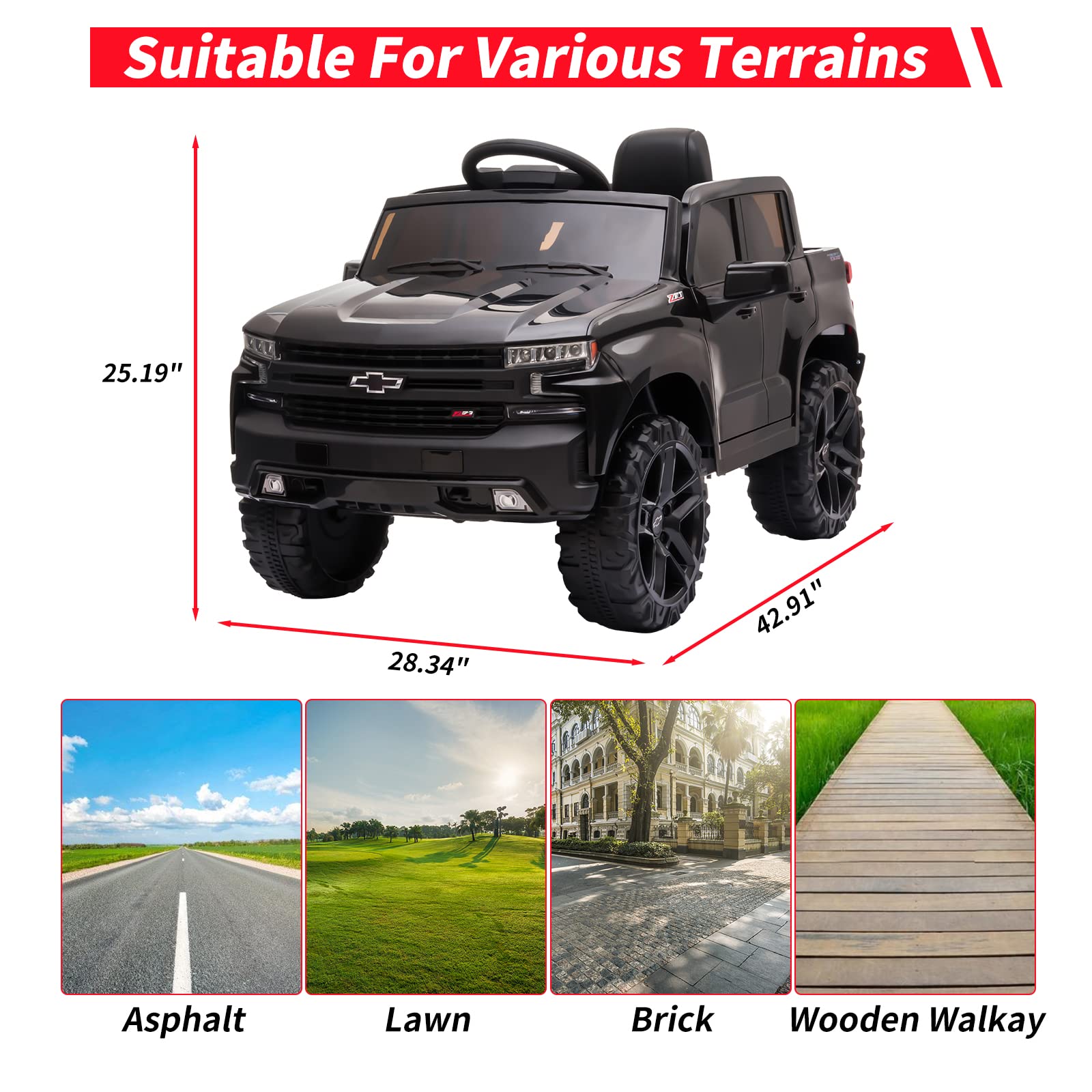 12V Licensed Chevrolet Silverado GMC Kids Ride On Truck - Battery Powered Electric Toy Car with Remote Control, MP3/Bluetooth, Spring Suspension & LED Lights - Perfect for Toddlers Outdoor Play & Birthday Gifts (Black)