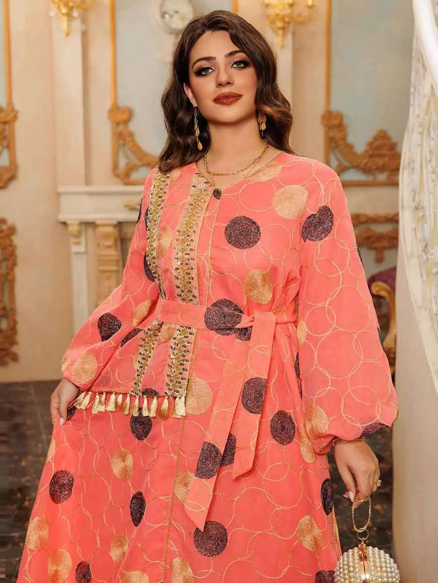 Elegant Eid Embroidery Mesh Caftan Kaftan Dress for Women - Perfect for Eid Celebrations, Parties, and Special Occasions