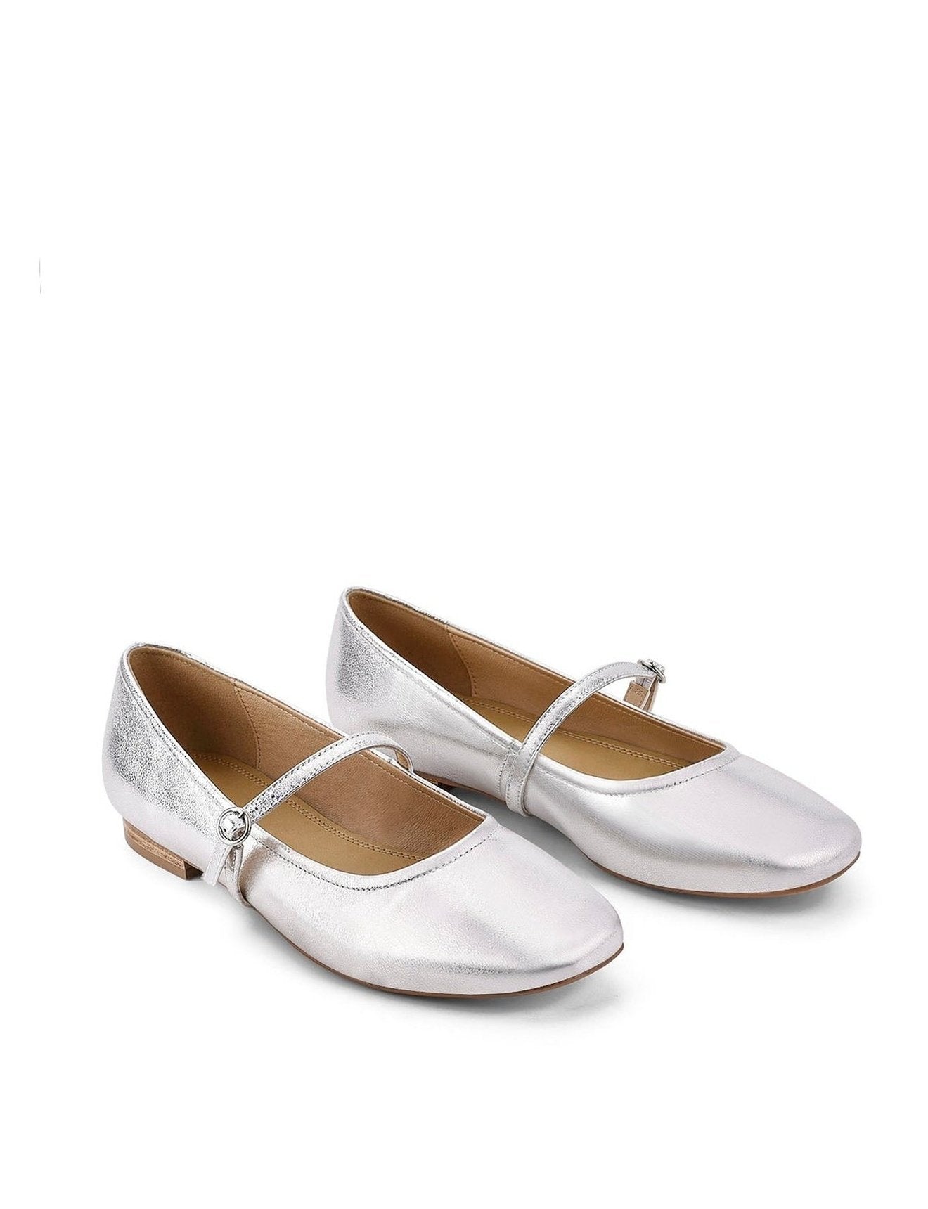 Rey Mary Jane Ballet Flats - Women's Silver Metallic Leather Shoes for Work, Party & Casual Wear | Comfortable & Stylish Dress Pumps
