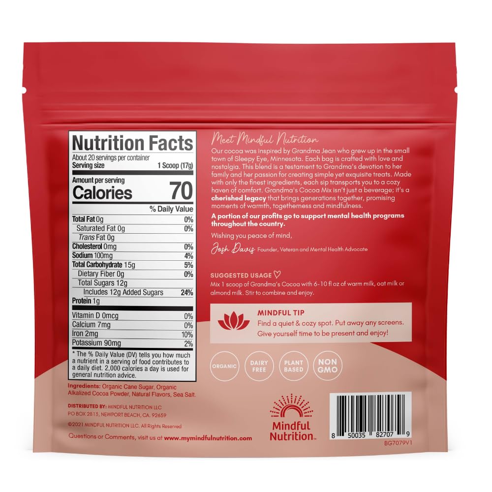 Mindful Nutrition Grandmas Organic Peppermint Hot Chocolate Mix - Rich Cocoa Powder for Winter Warmth, Holiday Gifts & Cozy Family Moments