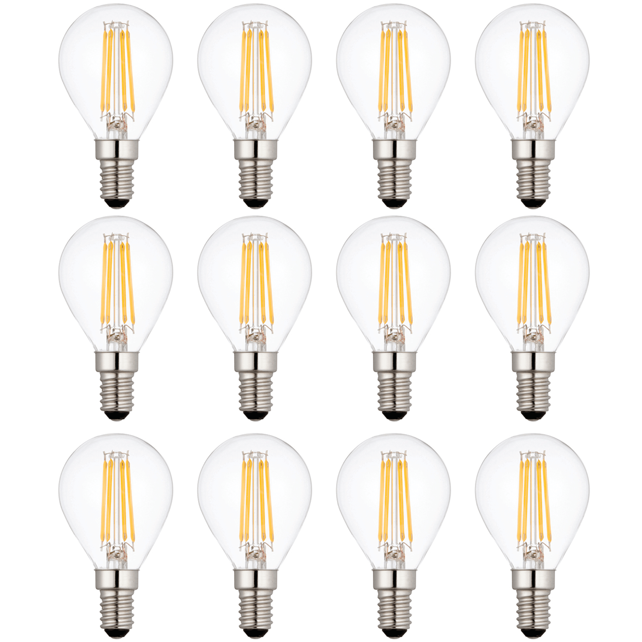12 Pack E14 LED Filament Bulbs - Dimmable 4W (40W Equivalent) Warm White 2700K - Perfect for Vintage Chandeliers, Pendant Lights & Decorative Fixtures