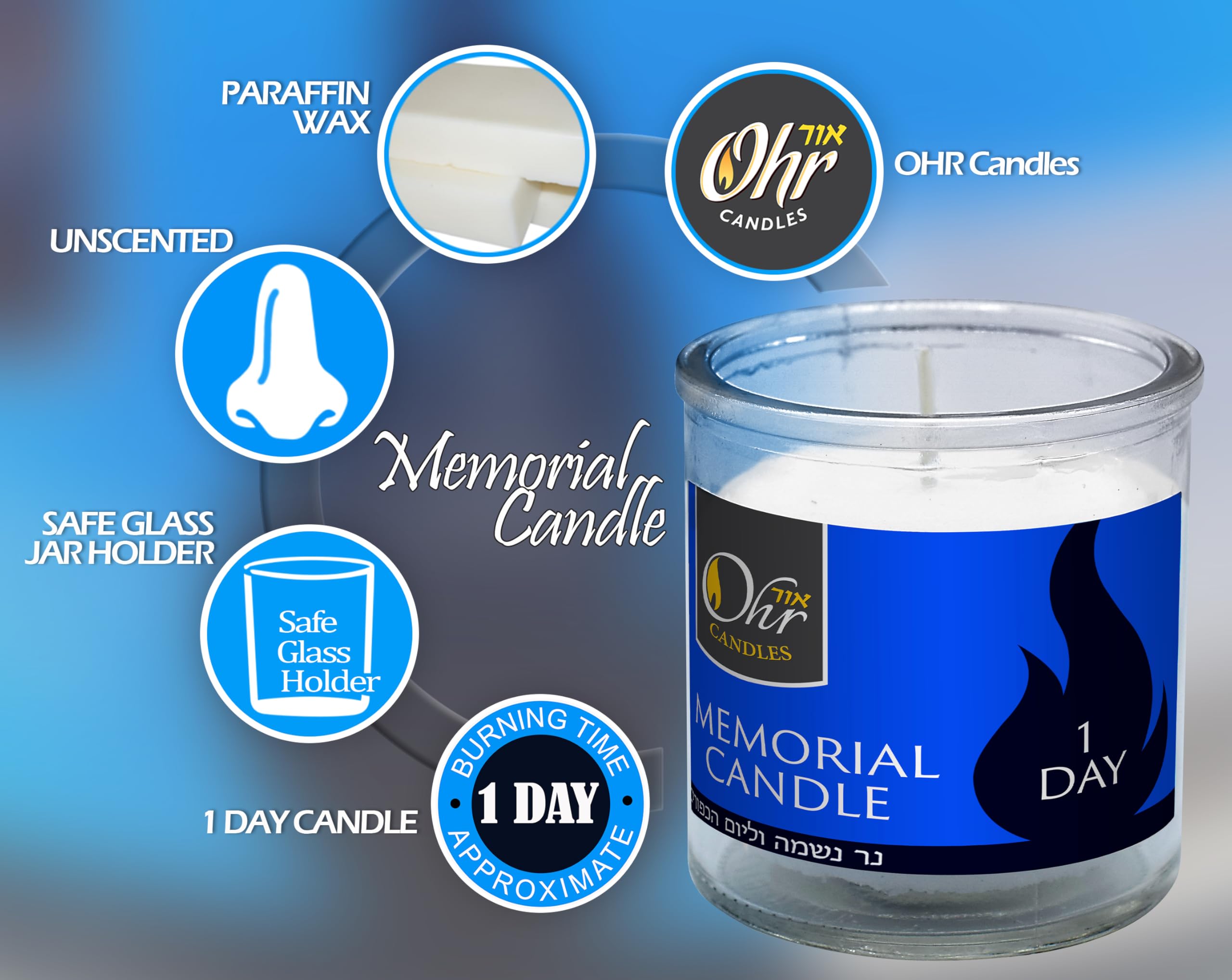 Yahrzeit Memorial Candles - 24 Hour Jewish Memorial Candle for Yom Kippur & Remembrance - Glass Tumbler Candle Set of 3 - Perfect for Synagogue, Home Memorials & Jewish Traditions