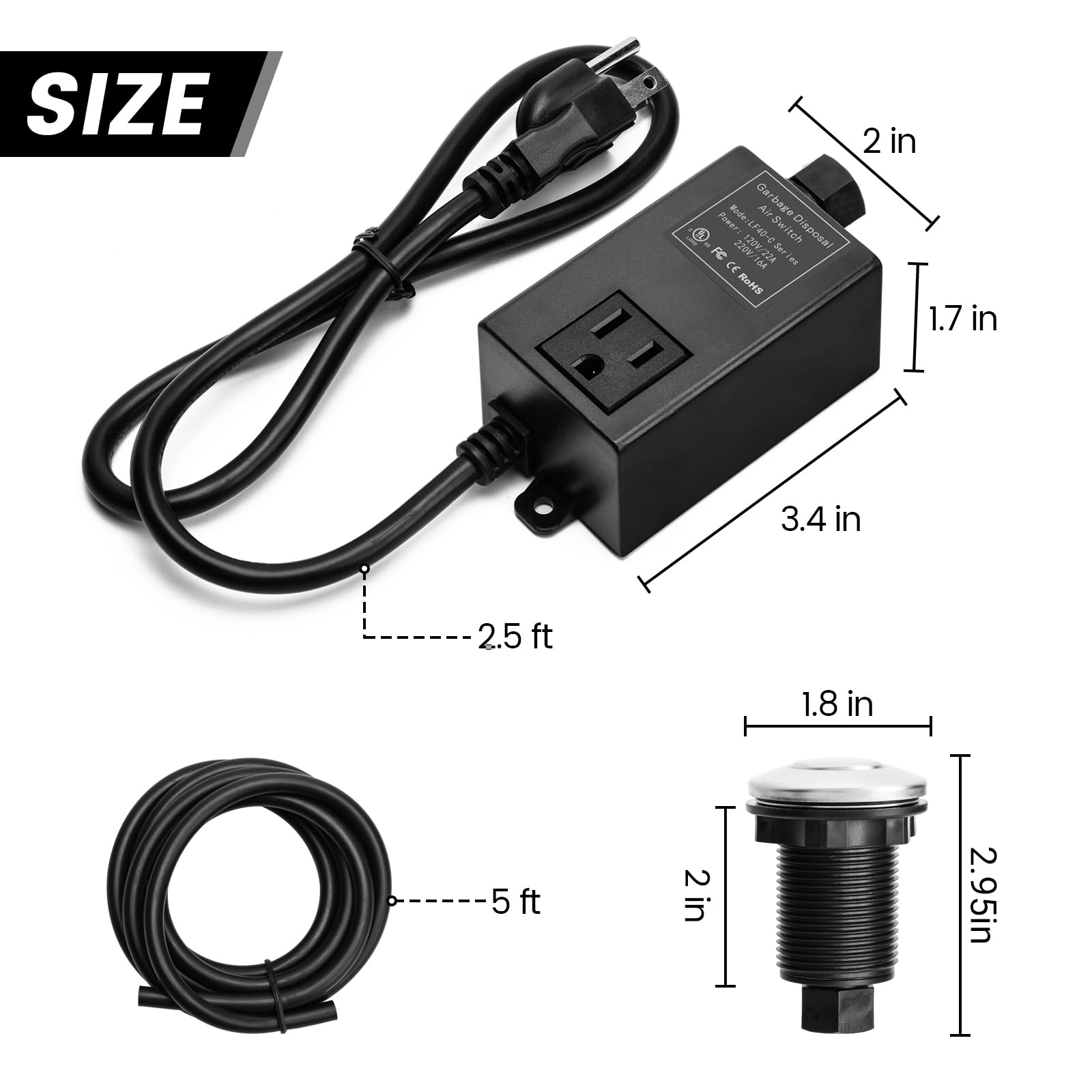 Briidea Stainless Steel SinkTop Garbage Disposal Air Switch Kit - Polished Short Air Button for Easy Waste Disposal | Perfect for Kitchen Sink, Home Renovation & DIY Installation