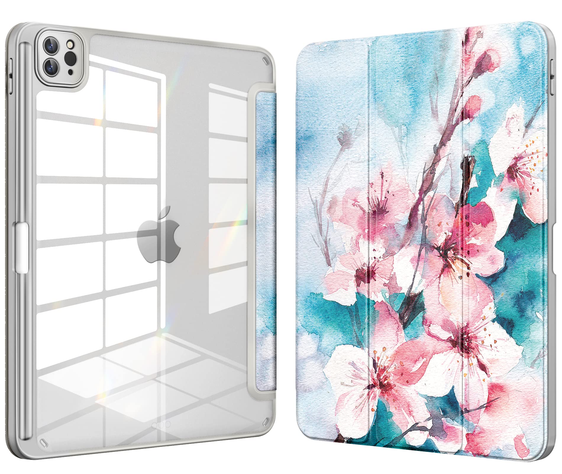 DTTOCASE iPad Air 5th/4th Gen (2022/2020) & iPad Pro 11 Inch Case - 10.9 Inch Shockproof Transparent Back Cover with Pencil Holder, Auto Sleep/Wake & Camera Protection - Peach Blossom | Perfect for Work, School & Travel Protection