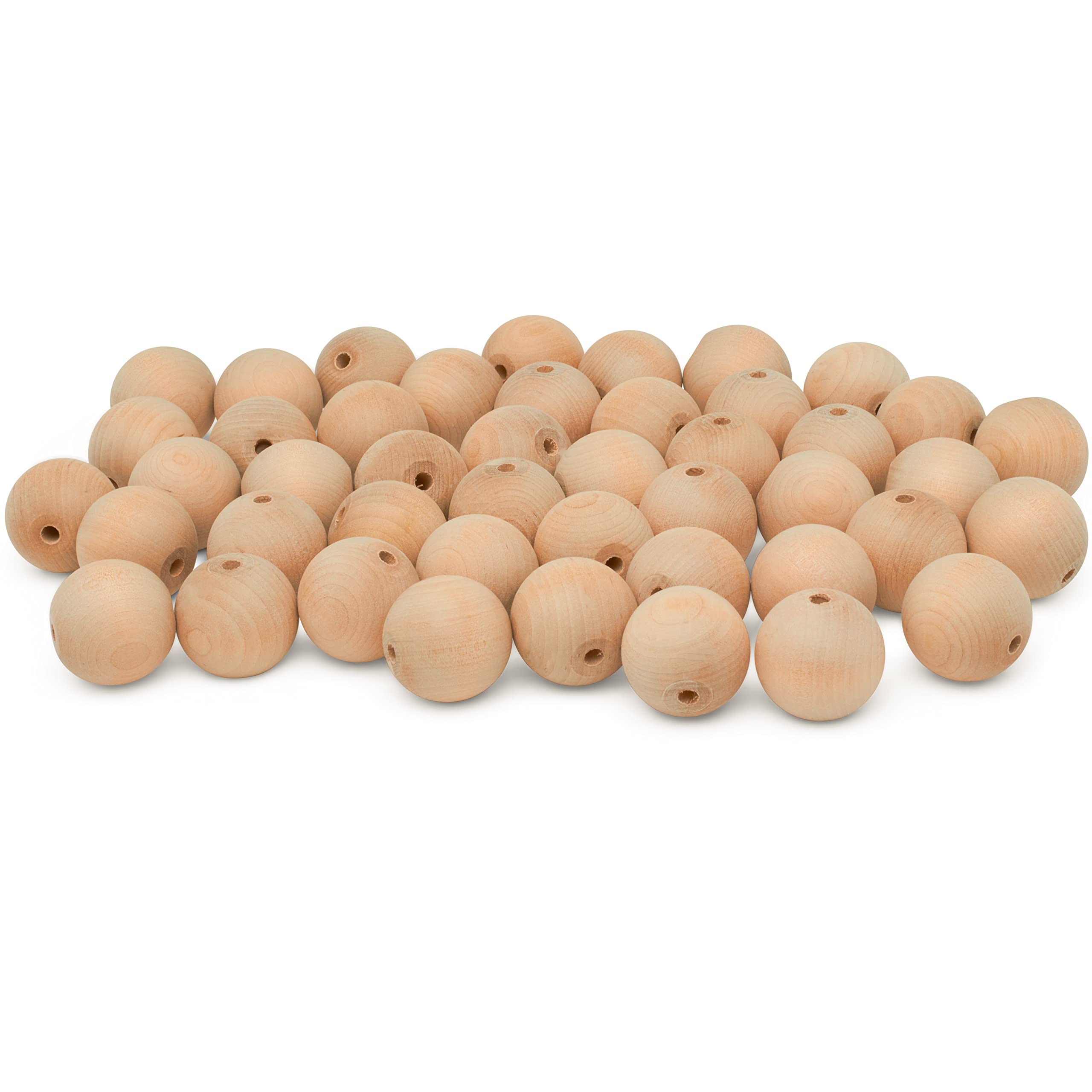 250 Unfinished Wooden Beads 38mm (1-1/2 Inch) with 1/4 Inch Hole - Smooth Natural Finish for DIY Jewelry, Crafts & Home Decor - Easy to Thread, Paint & Stain by Woodpeckers
