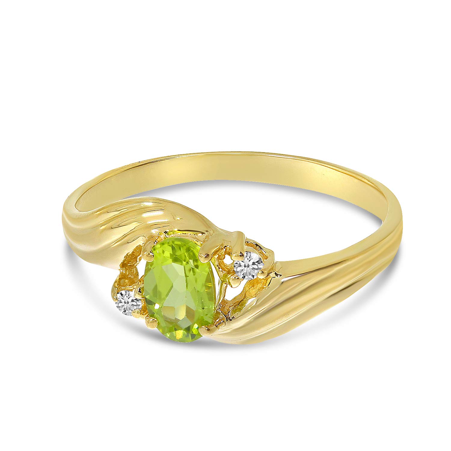 14K Yellow Gold Peridot and Diamond Ring for Women - Elegant Birthstone Jewelry Gift for August, Anniversary & Special Occasions