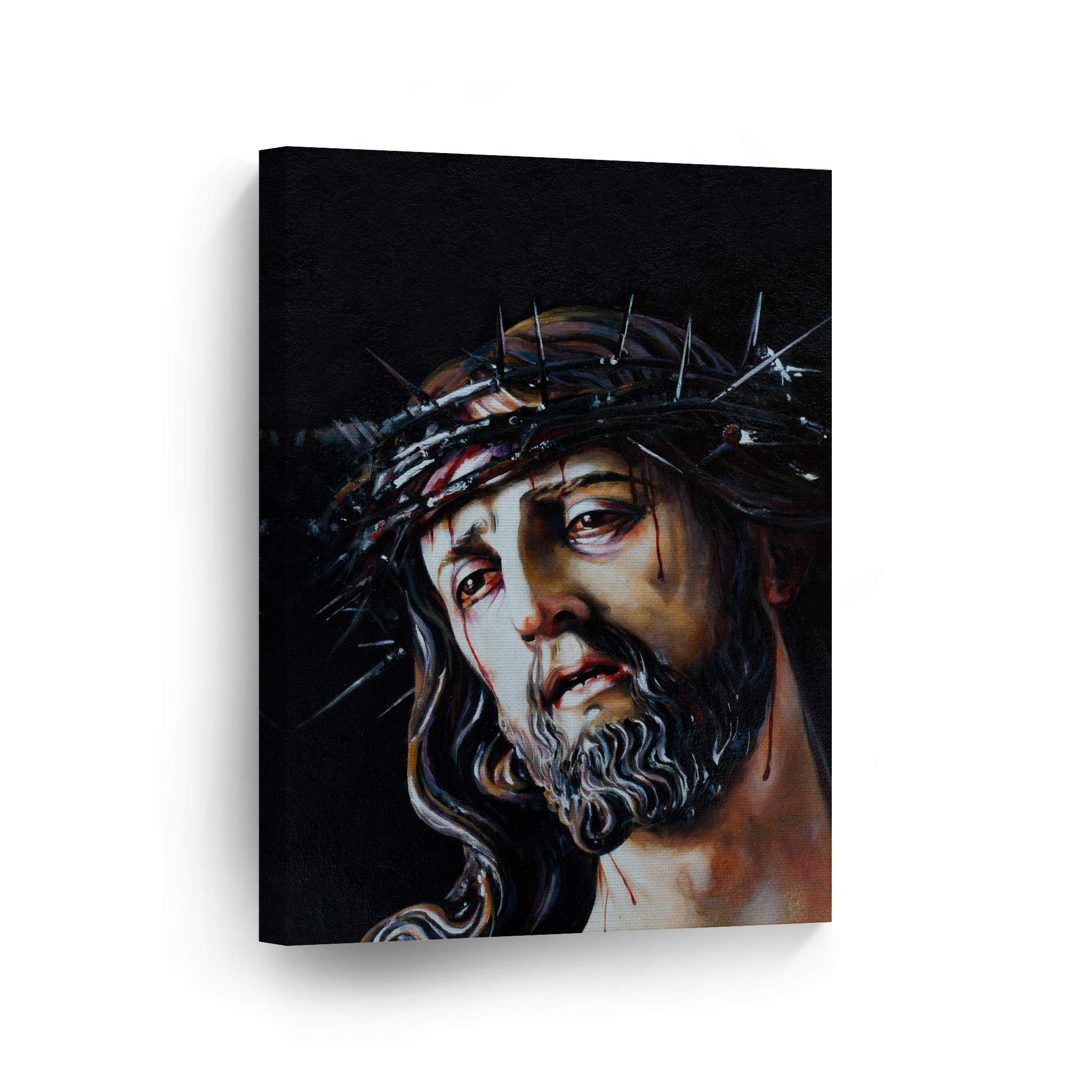 Jesus Christ in Crown of Thorns Canvas Wall Art - 36x24 Inch Religious Oil Painting Print for Christian Home Decor, Ready to Hang - Perfect for Living Room, Bedroom & Office - Inspirational Gift for Faithful