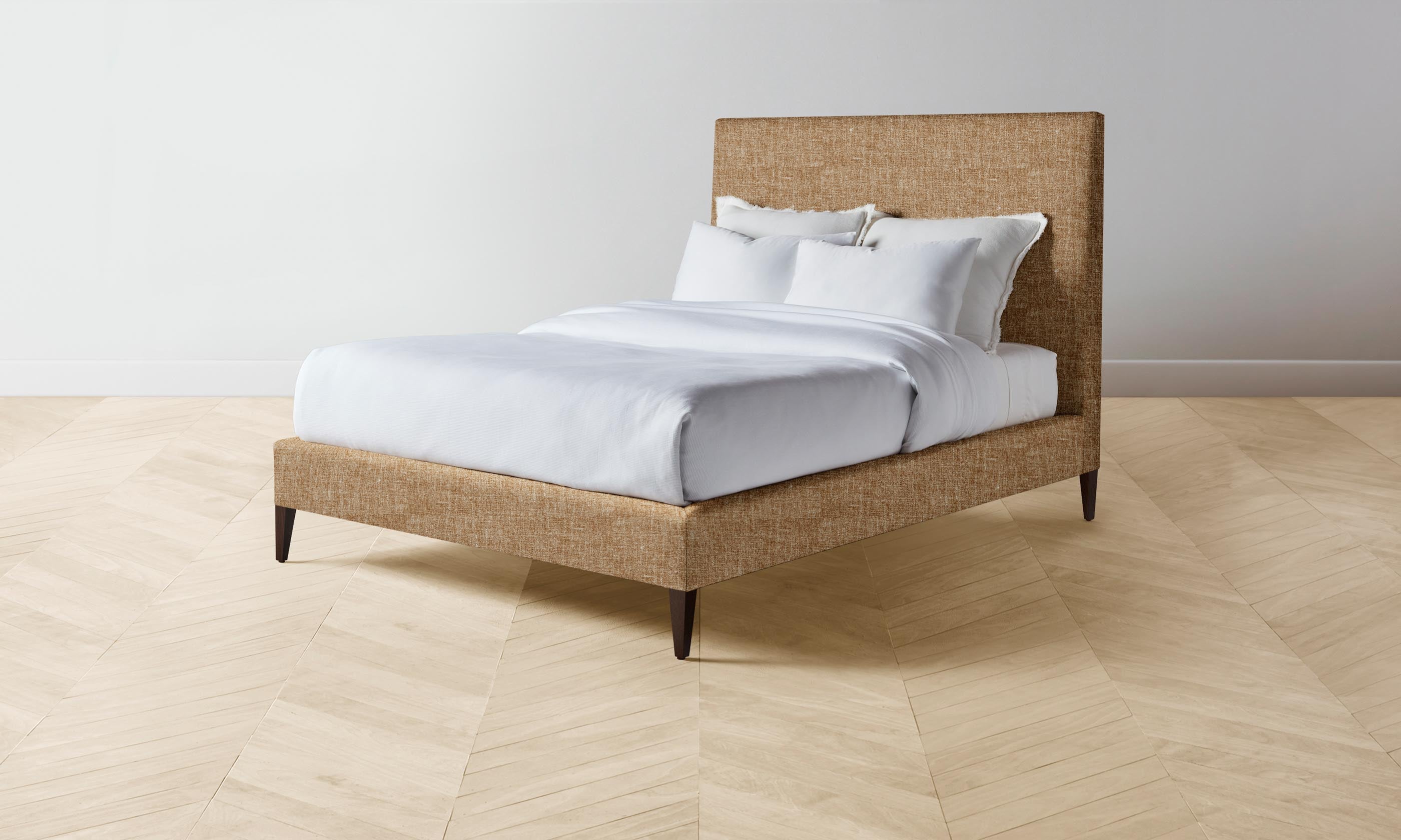 The Essex Bed - Heritage Belgian Linen Upholstered Bed Frame in Chai | Luxurious Bedroom Furniture for Modern & Traditional Homes