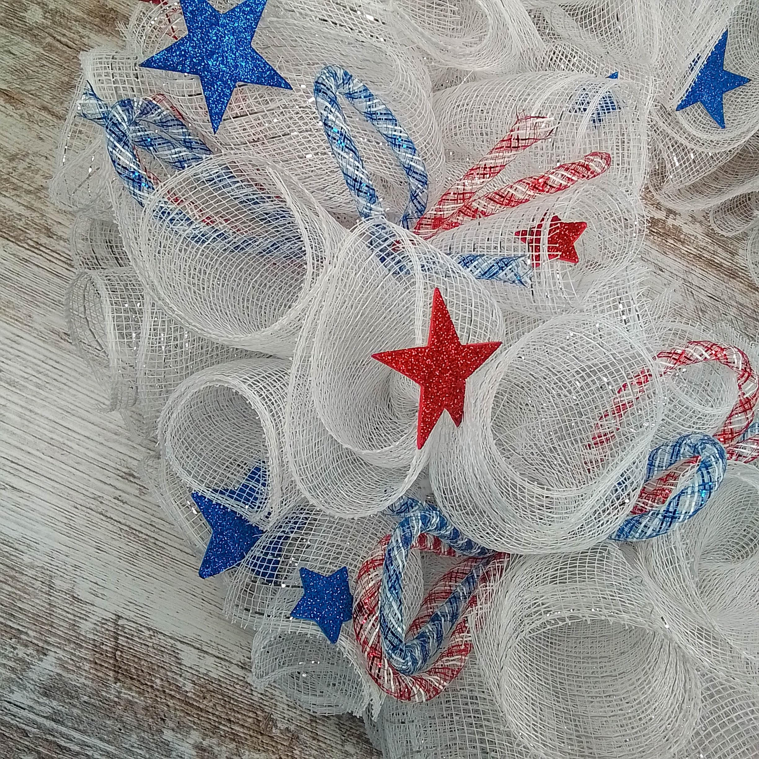 Patriotic Wreath for Front Door - Red White Blue Mesh Wreath with Stars | Americana Porch Decor | Fourth of July Independence Day Wreath | Perfect for Home, Office & Holiday Decorations