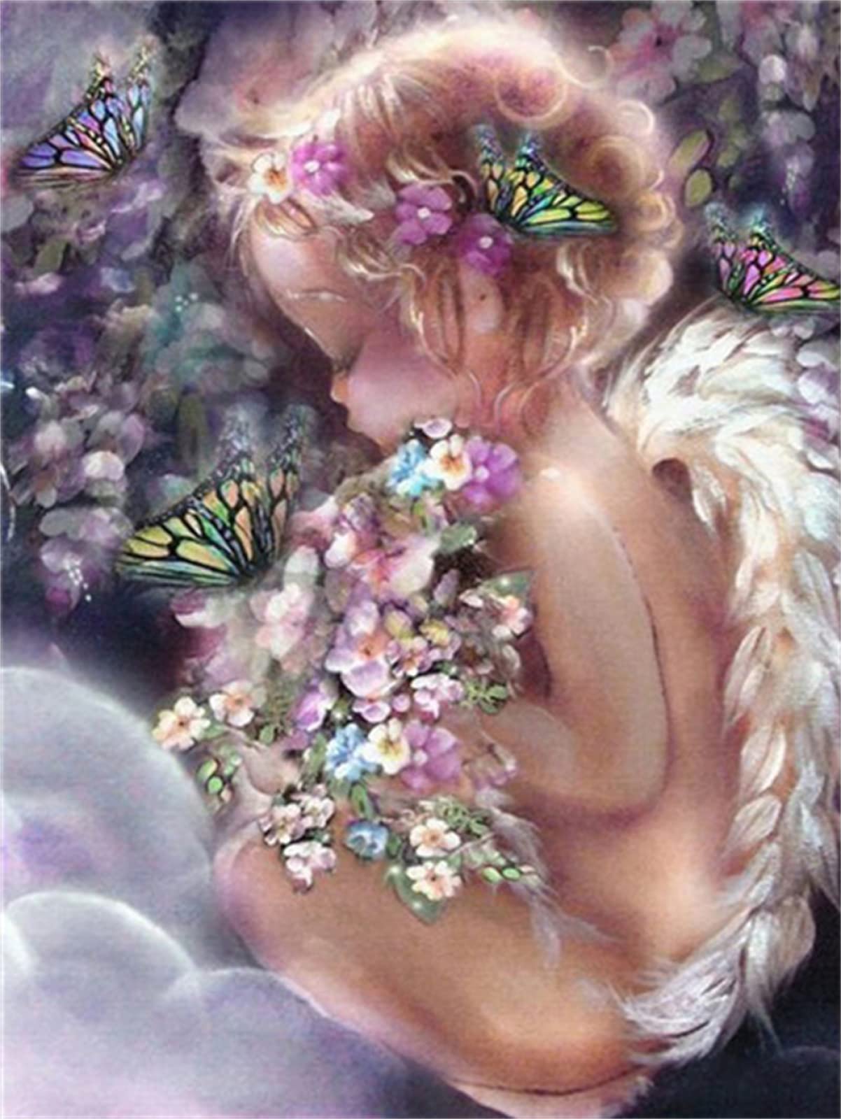 5D DIY Diamond Painting Kit - Angel Flower Butterfly Design (32x48in/80x120cm) - Full Round Drill Diamond Art for Kids & Adults - Wall Decor, Home Craft, Gift Idea - Perfect for Relaxation & Stress Relief