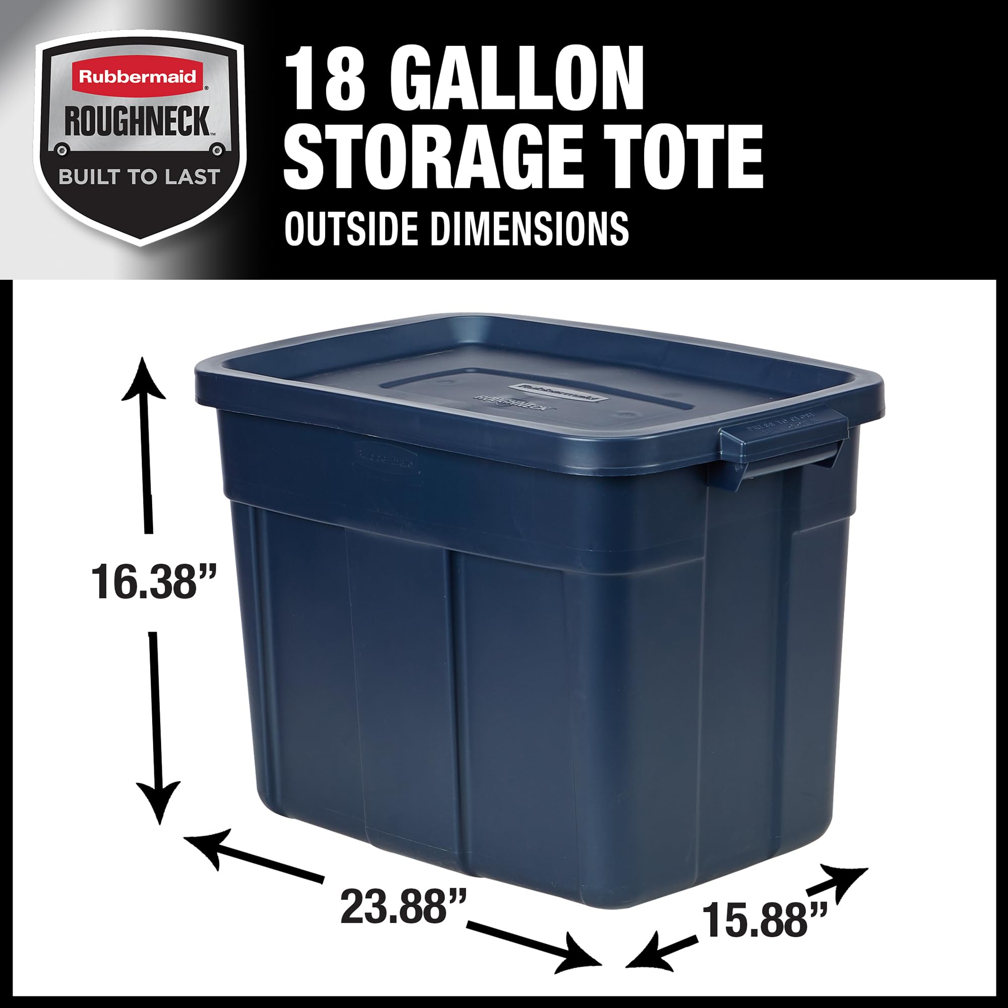 Rubbermaid Roughneck 18 Gallon Storage Totes - 6 Pack, Heavy Duty Plastic Stackable Bins with Lids & Handles, Made in USA, Dark Indigo Metallic - Perfect for Garage Organization, Home Storage & Moving Supplies