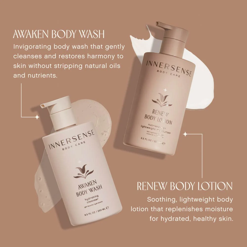 INNERSENSE Organic Beauty Awaken + Renew Body Set - Hydrating Shampoo & Conditioner for Natural Hair - Vegan & Cruelty-Free Hair Care Kit for Dry, Damaged Hair - Perfect for Daily Use & Salon-Quality Results at Home