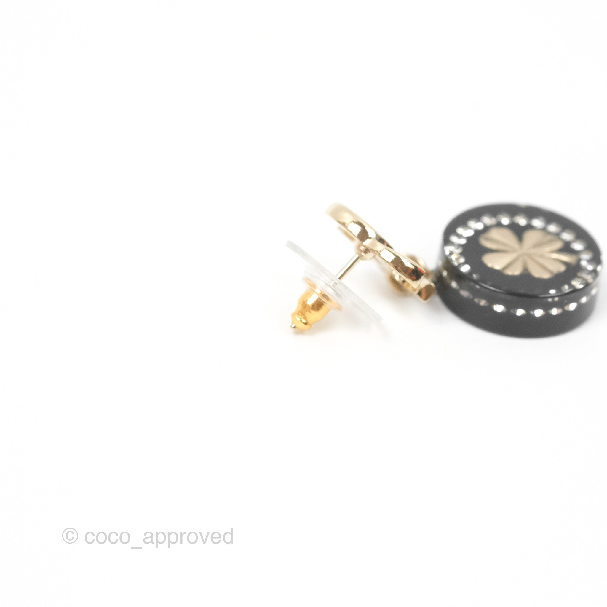 Chanel CC Resin Crystal Drop Earrings - Black & Gold Tone 20C Collection | Elegant Dangle Earrings for Women | Perfect for Parties, Weddings & Evening Events