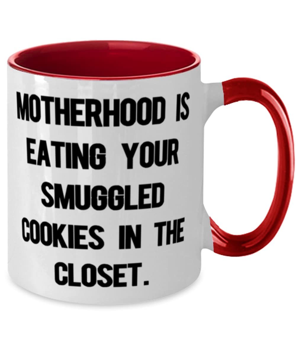 Funny Mother's Day Gift - 'Motherhood Is Eating Your Smuggled Cookies In The Closet' Novelty 11oz Two-Tone Coffee Mug - Perfect Gift from Son or Daughter for Mom - Great for Coffee, Tea & Secret Snacking Moments