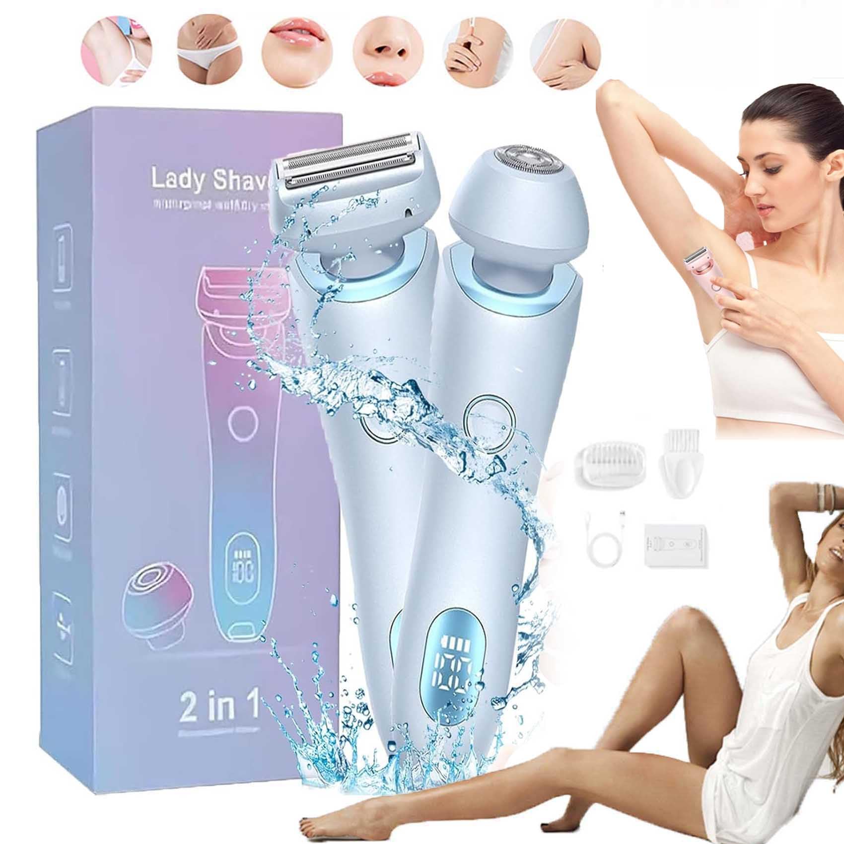 Vantique Electric Shaver for Women - 2 in 1 Painless Hair Removal & Bikini Trimmer, Waterproof Cordless Lady Shaver with GlowBabe Technology, Portable Travel-Friendly Design (Blue) - Perfect for Travel, Gym & Quick Touch-Ups