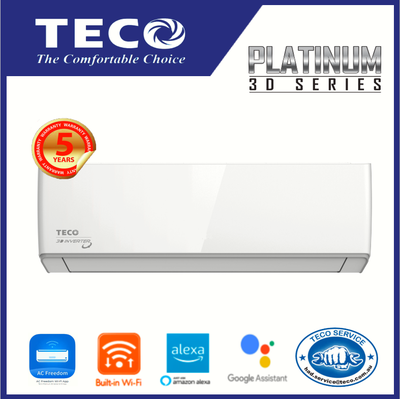 Teco 3.5kW R32 Inverter Split Air Conditioner - Platinum 3D Series Reverse Cycle | Energy Efficient Cooling & Heating for Home & Office | TWS TSO35H3DVGA