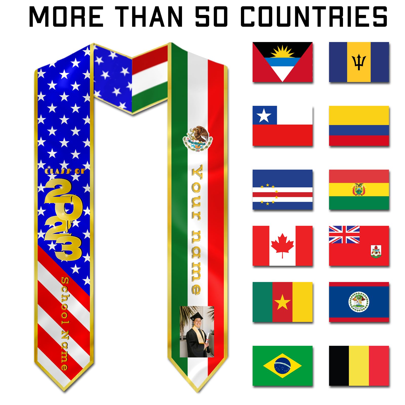 Custom Graduation Stole for Class of 2023 - Personalized Graduation Sash with Name & Year - Perfect for High School & College Commencement Ceremonies, Graduation Photos & Keepsakes