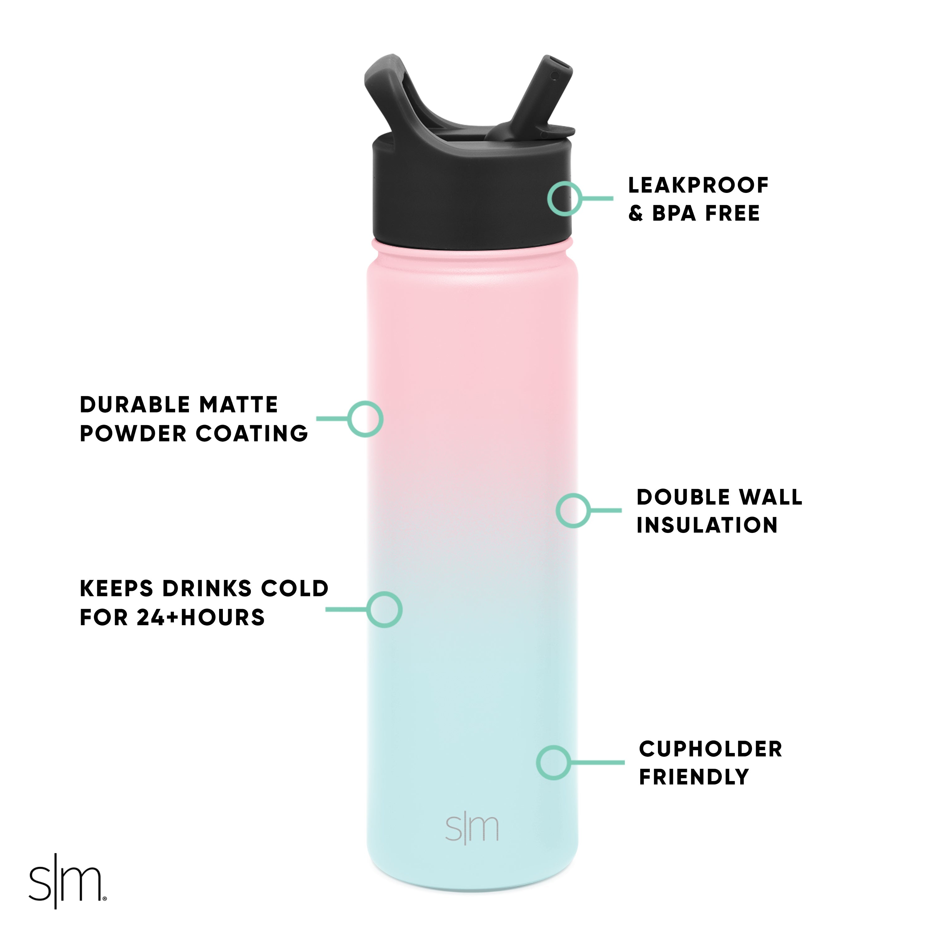 Summit Insulated Stainless Steel Water Bottle with Straw Lid - Leakproof, BPA-Free, 20oz for Hiking, Gym & Outdoor Activities