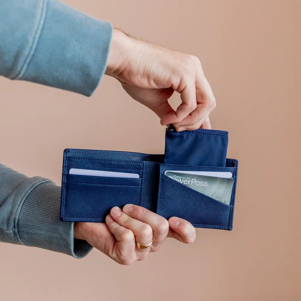 Premium Genuine Leather Men's Wallet - Slim RFID Blocking Bifold Wallet for Men - Navy Blue - Perfect for Everyday Carry, Travel & Business