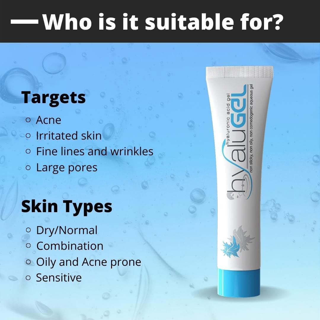 Hyalu-Gel Hyaluronic Acid Gel Moisturizer for Oily & Acne-Prone Skin - Paraben-Free, Non-Comedogenic Face Hydration - Perfect for Daily Skincare & Post-Treatment Care