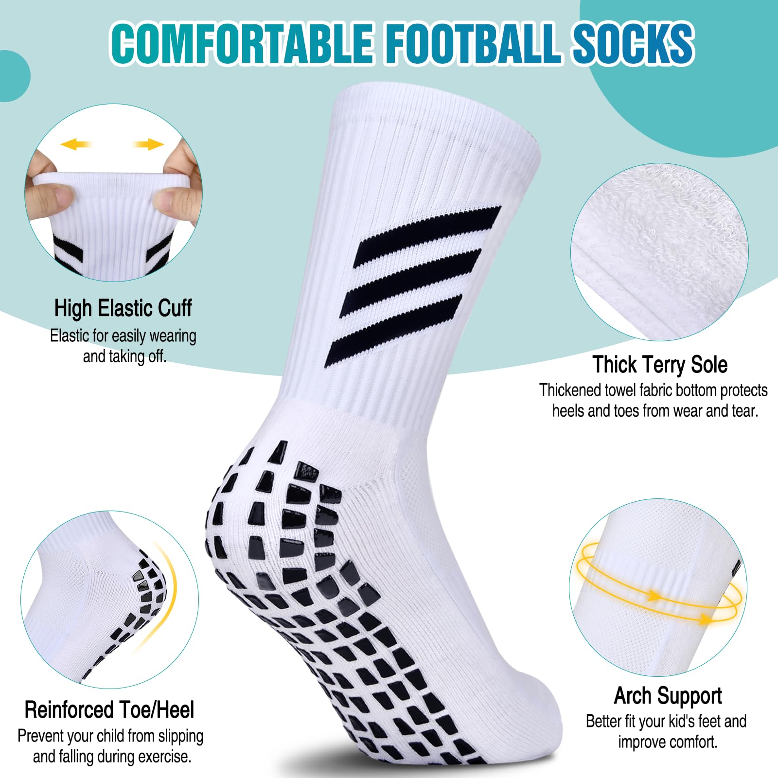 TEUEN Kids Non-Slip Soccer Socks - Breathable Athletic Grip Socks for Boys & Girls - Perfect for Football, Indoor Sports, and Playground Activities