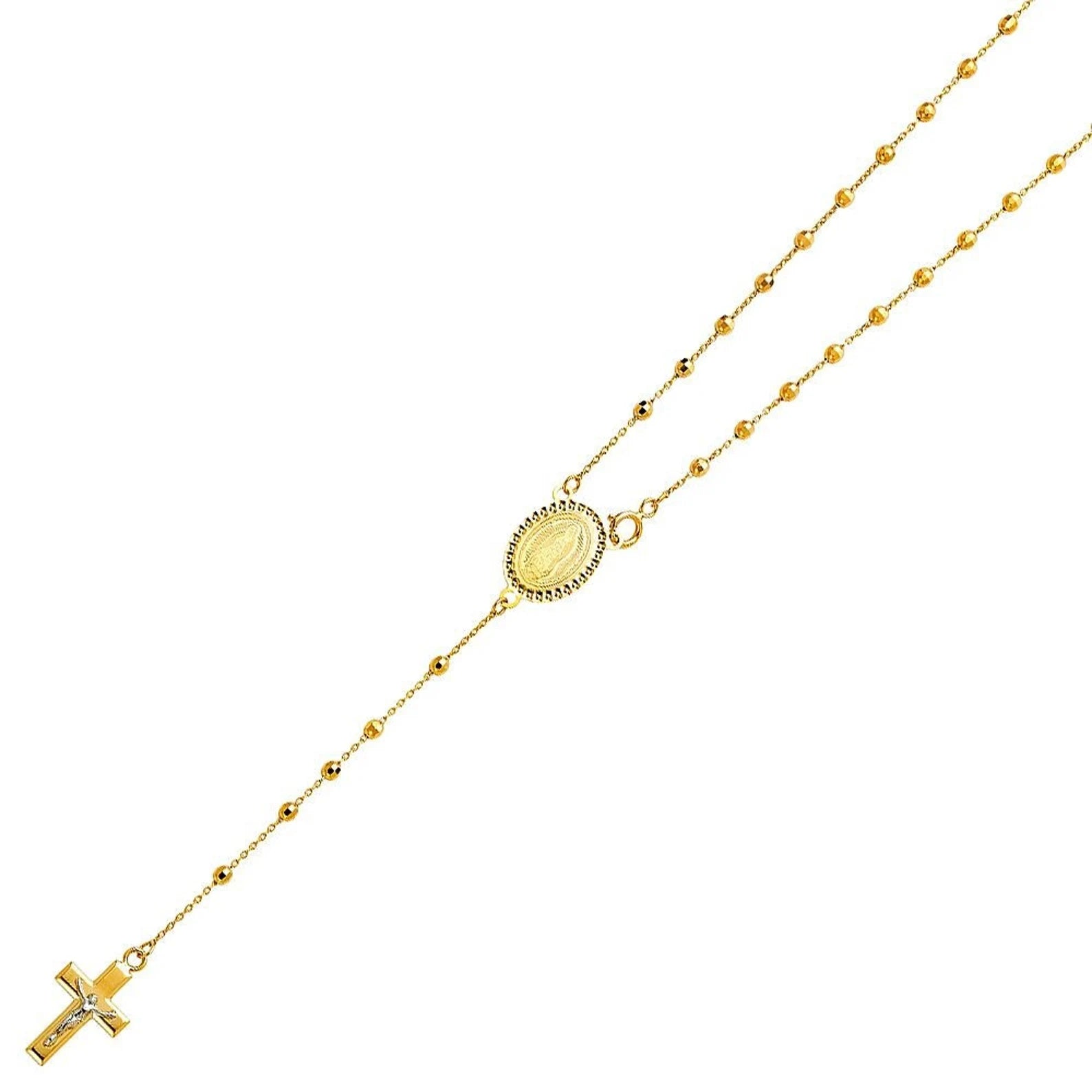 Gold Disco Ball Rosary Cross Necklace with Mother Mary Pendant - 2.5MM Chain (Model NK0236) | Perfect for Religious Gifts, Catholic Jewelry & Party Accessories