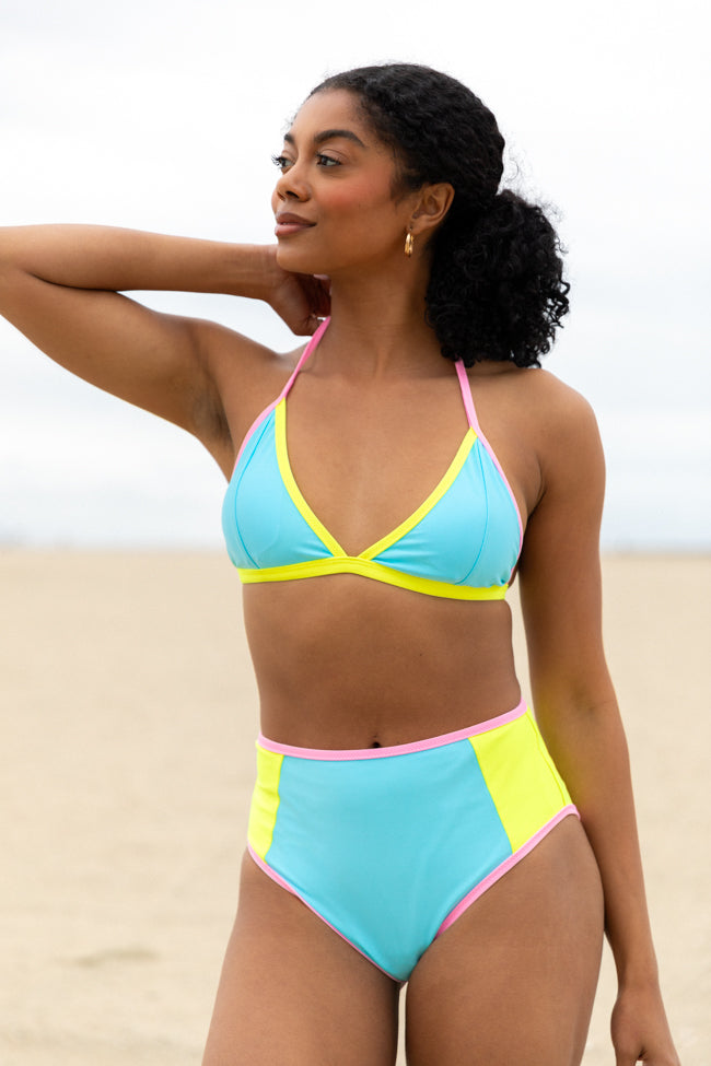 Sunny Coast Blue Colorblock Triangle Bikini Top - Women's Swimwear for Beach & Pool - Perfect for Summer Vacations, Swim Parties, and Tropical Getaways