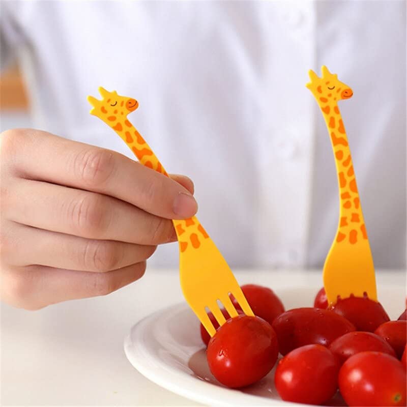 SpiderJuice 12-Piece Reusable Plastic Cutlery Set - Colorful Giraffe Design Kids Forks for Lunch Box, Picnics, School Meals & Parties - Perfect for Fruits, Salads, Noodles, Desserts & Cake Serving