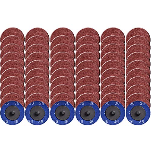 60 Pcs 2 Inch 36Grit Aluminum Oxide Sanding Discs - Quick Change Roll Lock Disc for Die Grinder | Surface Prep & Polishing for Metal, Wood & Auto Body Work (P36)