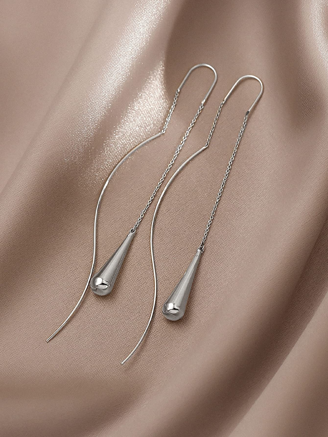 SITENG Sterling Silver Water Drop Threader Earrings for Women | Dainty & Elegant Jewelry Gift for Her | Perfect for Parties, Weddings & Everyday Wear
