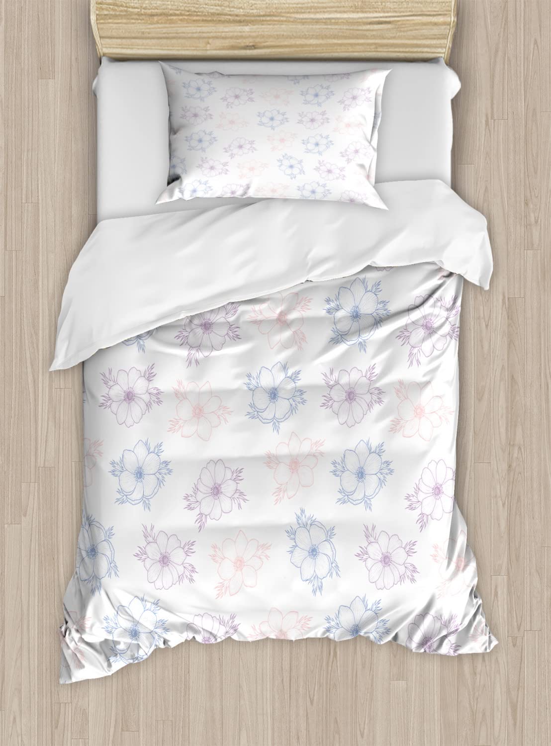 Ambesonne Anemone Flower Duvet Cover Set - King Size 2-Piece Bridal Corsage Design with 4 Pillowcases, Soft Pastel Garden Bedding in Dried Rose Slate Blue | Perfect for Master Bedroom, Guest Room & Boho Chic Home Decor