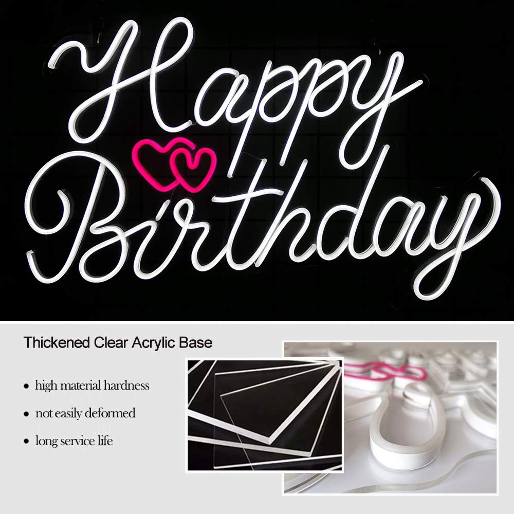 28 Inch Happy Birthday LED Neon Light Sign for Wall - Customizable Party Decor for Kids, Friends, Lovers - Perfect for Home, Restaurant & Hotel Celebrations - Durable Wall Hanging Light for Birthday Parties & Special Events