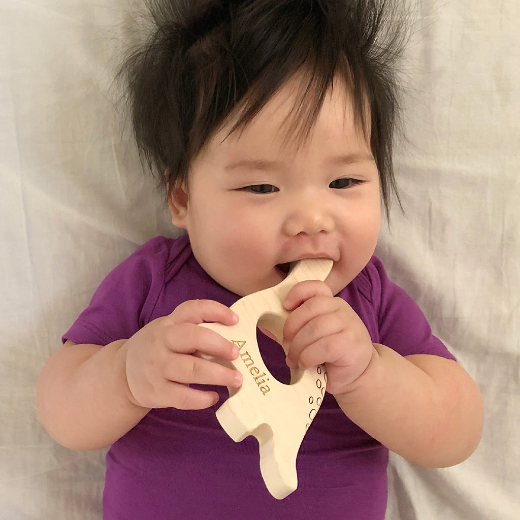 Natural Wooden Dinosaur Teething Toy for Babies - Safe & Non-Toxic Chew Toy for Soothing Sore Gums | Perfect Baby Shower Gift & Toddler Teething Relief