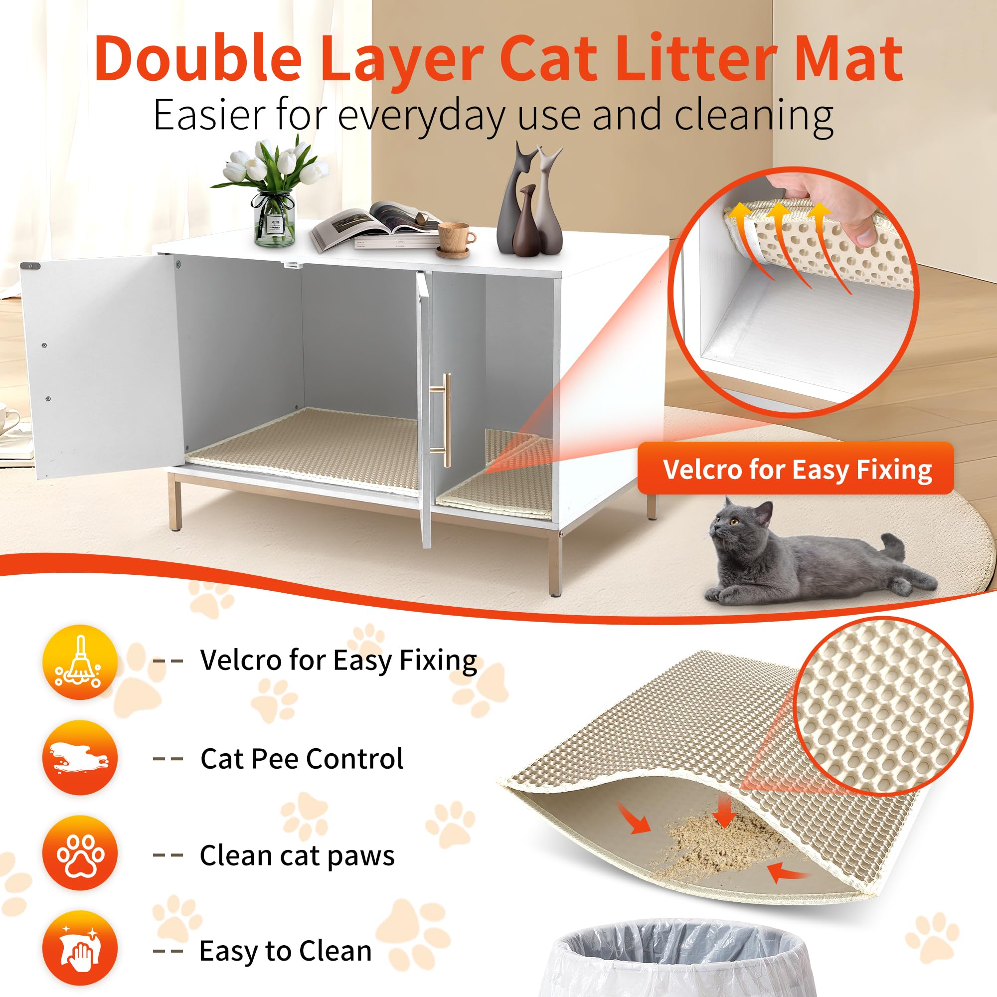 Premium Cat Litter Box Enclosure Furniture - Hidden Litter Box Cabinet with Double-Layer Litter Mat, Modern End Table & TV Stand Design for Living Room or Bedroom - Fits Most Standard Litter Boxes - Perfect for Small Spaces & Pet-Friendly Home Decor