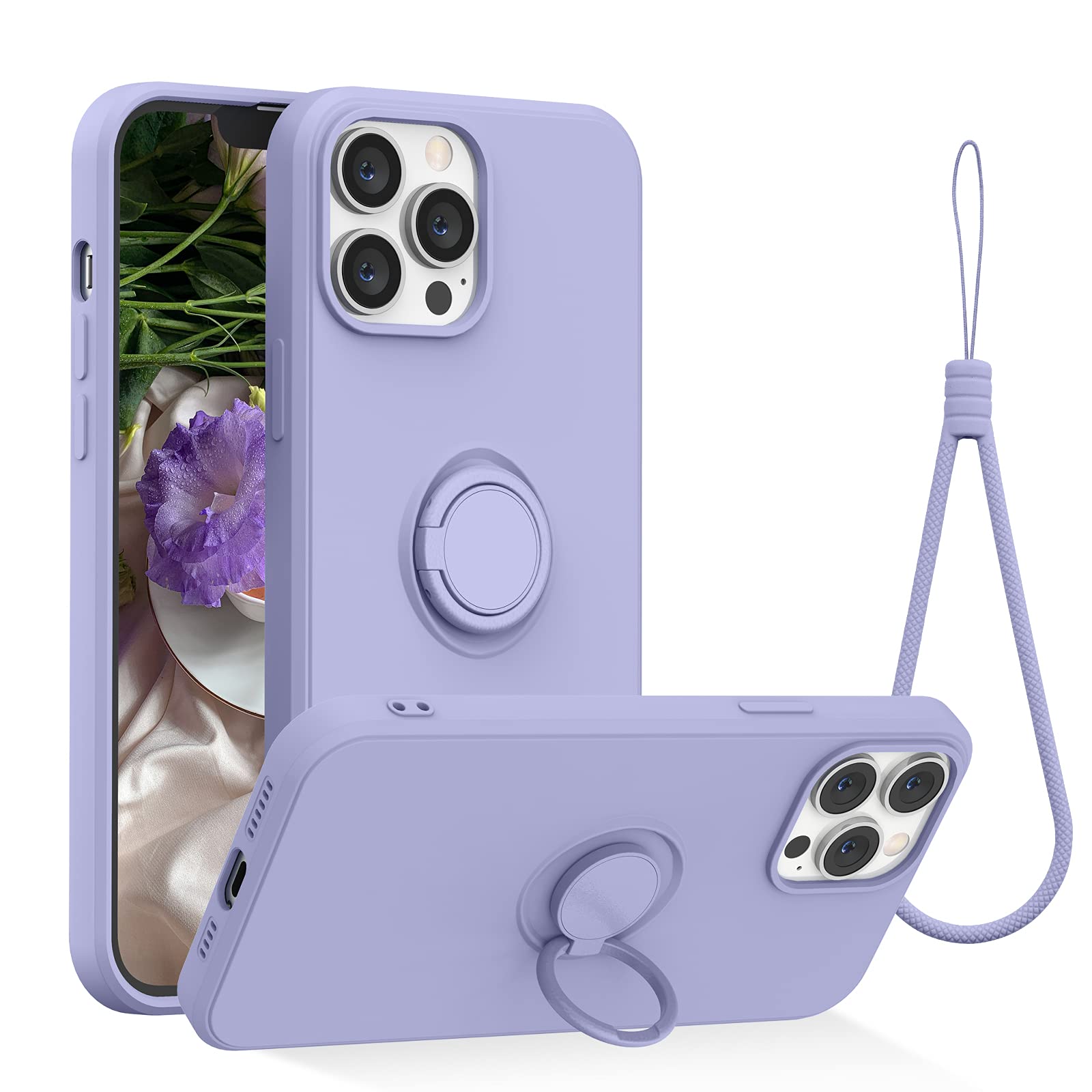Abitku iPhone 13 Pro Max Case (6.7 inch 2021) - Premium Silicone Cover with 360° Ring Kickstand & Magnetic Car Mount Support | Includes Microfiber Cloth | Full Body Protection | Purple | Perfect for Work, Travel & Daily Use