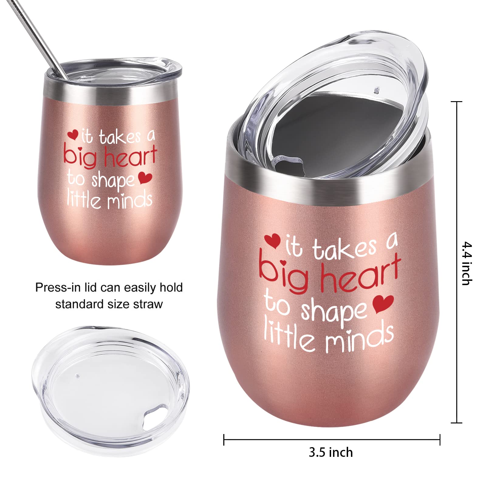 4-Pack Rose Gold Stainless Steel Wine Tumblers with Lids - 12oz Teacher Appreciation Gifts Bulk Set for Women, Perfect for Birthday, Christmas & Thank You Presents - Ideal for Coffee, Wine & Beverages at School, Home or Office