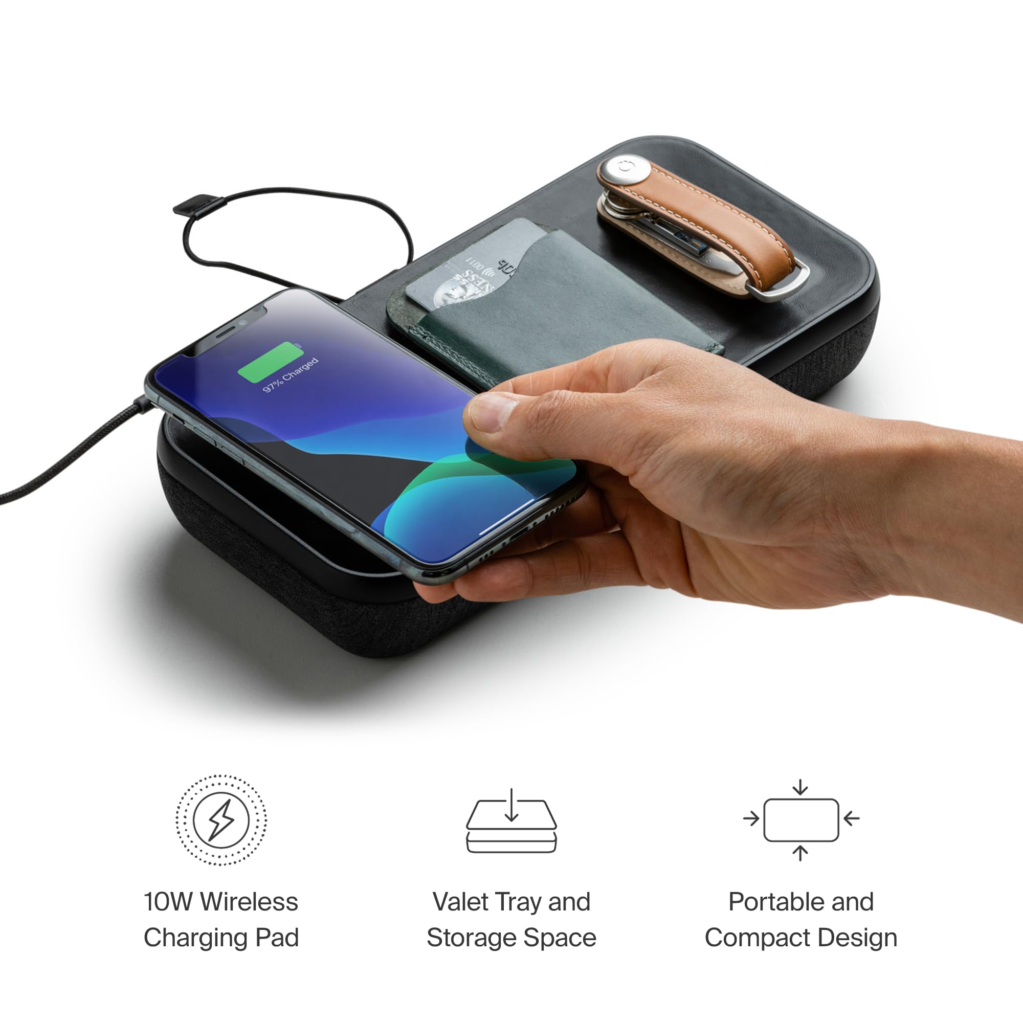 Orbitkey Nest - Premium Portable Desk Organizer with Wireless Charger | Customizable Polycarbonate & Nylon Case | Durable Zinc Alloy Frame | 9.5x4.7x1.6 Inches (Black) | Perfect for Office, Home & Travel Organization