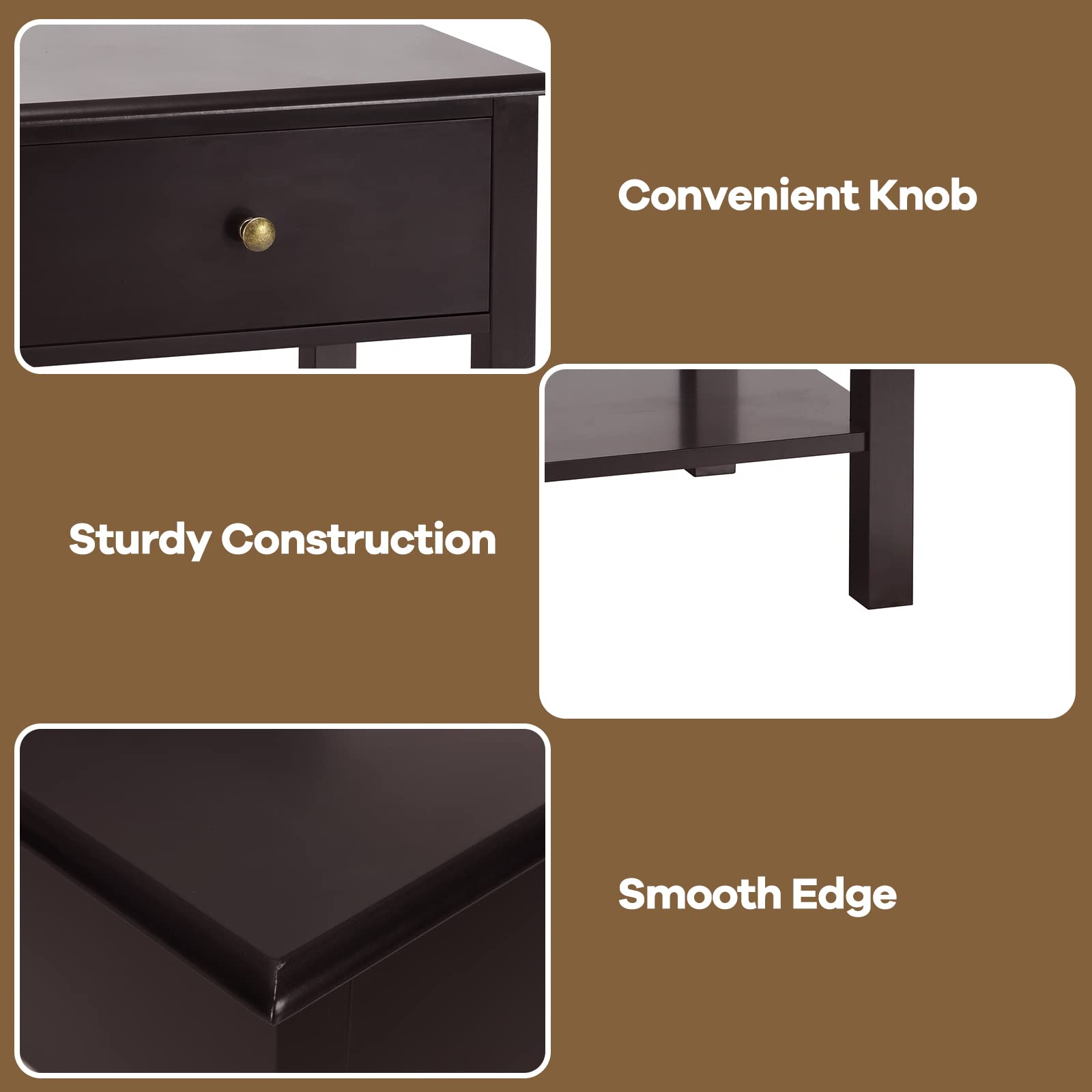 Julimoon Rustic Brown Nightstand with Drawer and Open Shelf - Modern Wood End Table for Bedroom, Living Room, or Sofa Bed - Perfect for Small Spaces, Apartment Decor & Farmhouse Style Homes
