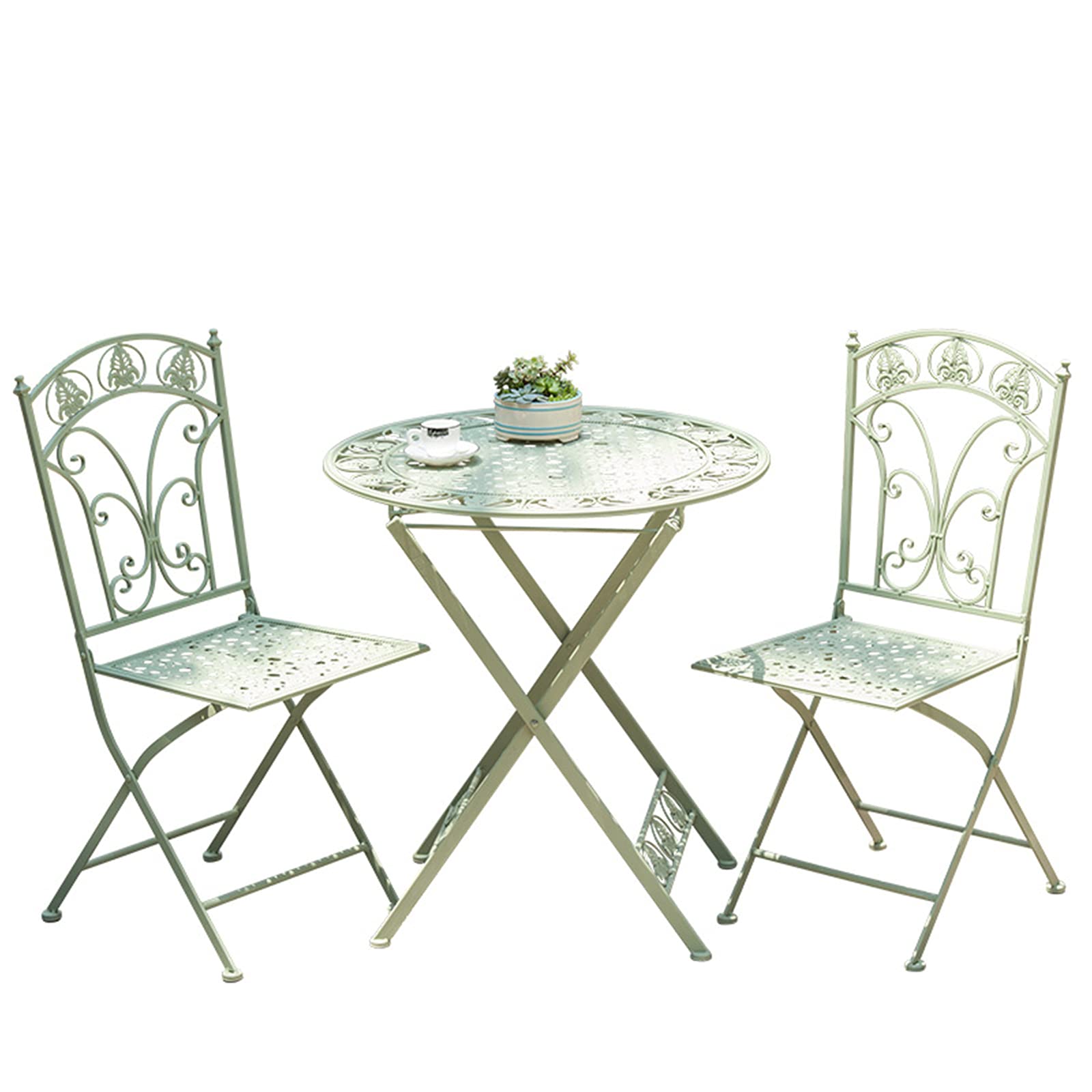 WANGLE Courtyard Tavern Side Table Set - 3-Piece Folding Outdoor Patio Furniture with Foldable Table & Chairs, Green - Perfect for Garden, Backyard, Balcony & Small Space Decor