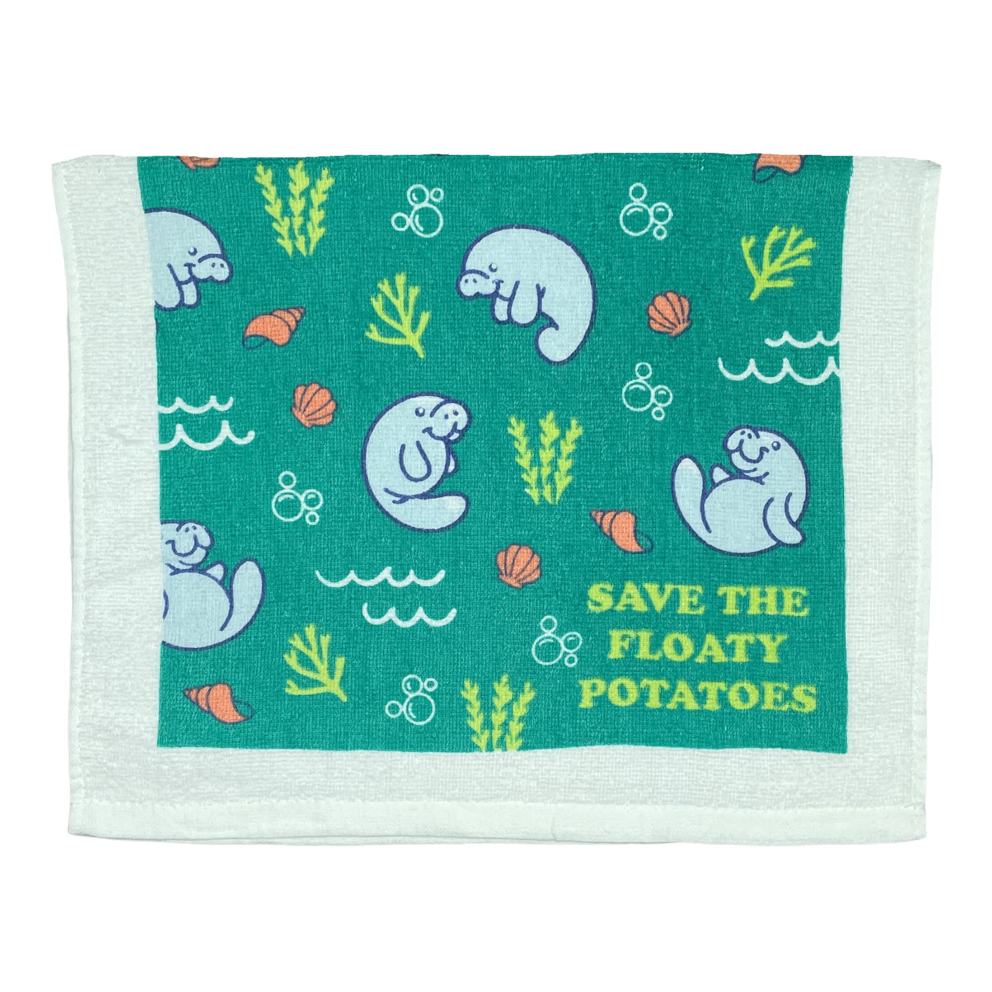 Save The Floaty Potatoes Funny Manatee Lovers Tea Towel - Crazy Dog T-Shirts - Cute Kitchen Towel for Manatee Conservation Supporters, Perfect for Cooking, Baking & Home Decor