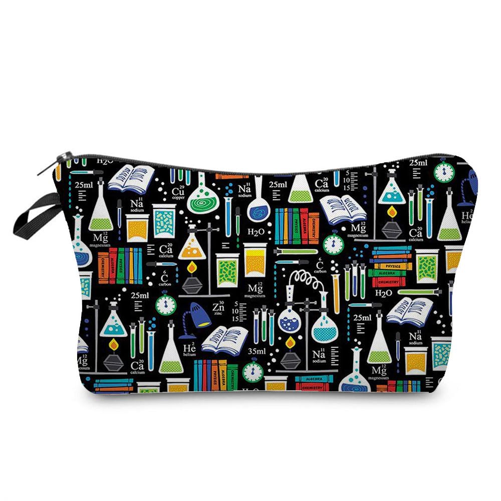 Women's Travel Makeup Bag - Chemistry Pattern Printed Cosmetic Pouch, Small Toiletry Organizer for Women | Perfect for Travel, Gym & Daily Essentials Storage (Model: hz7093)
