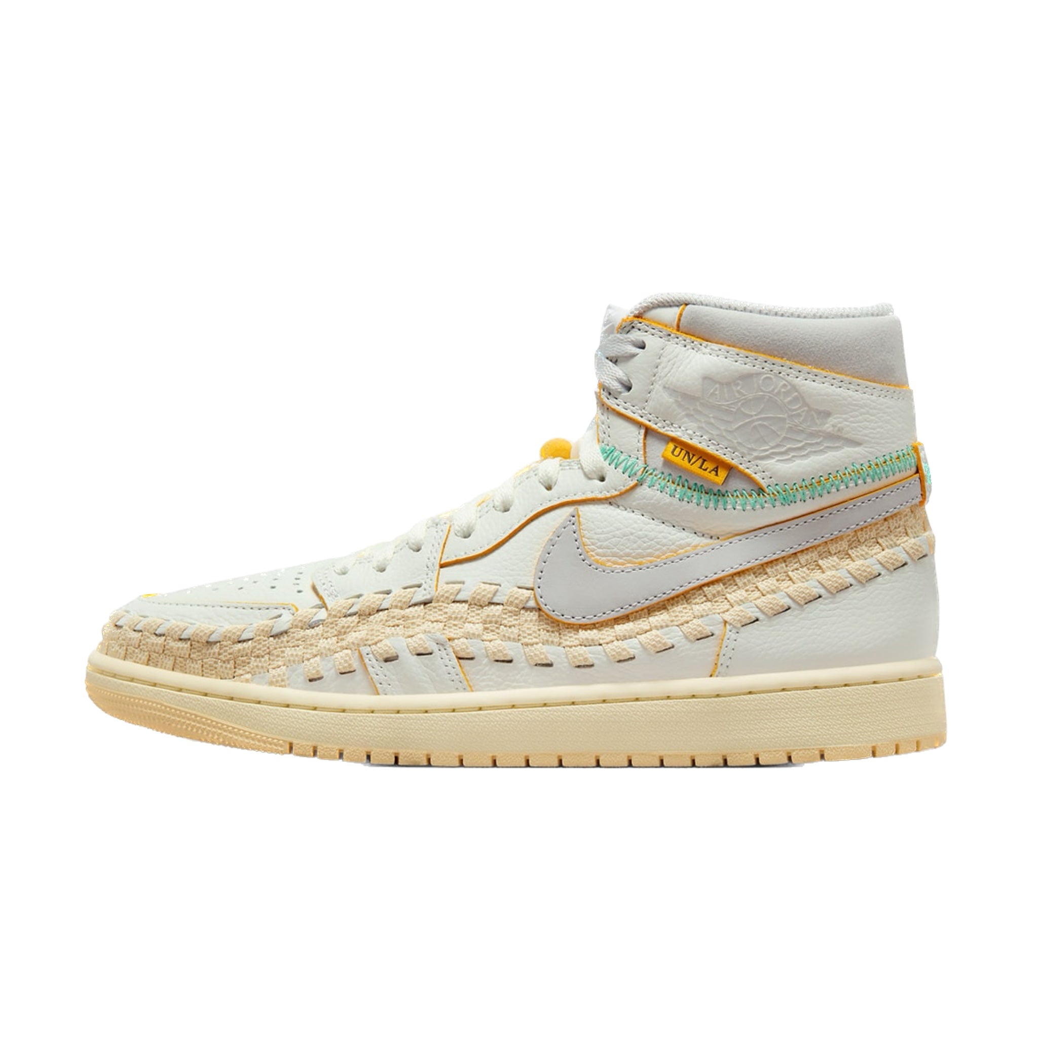Jordan 1 Retro High OG SP Union LA Bephies Beauty Supply Sneakers - Summer of '96 Sail/Wolf Grey/Muslin/Pale Vanilla/Kinetic Green/University Gold - Perfect for Streetwear, Sneaker Collecting & Urban Fashion