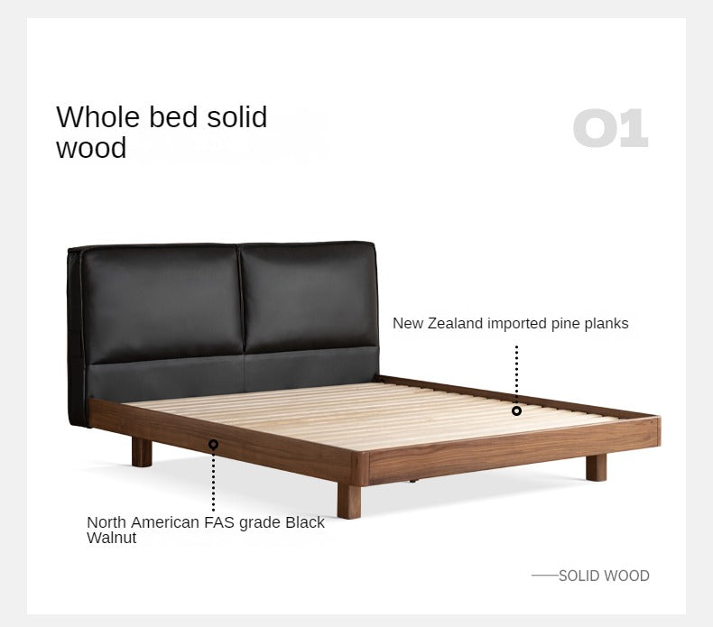 Solid Black Walnut Wood Leather Upholstered Suspended Bed with LED Lighting - Perfect for Modern Bedroom, Guest Room, and Luxury Home Decor