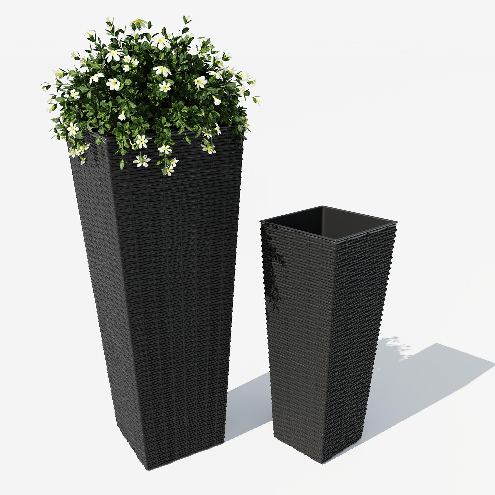 GARVEE 2 Pack Large Indoor Outdoor Planters with Drainage Holes - 24 & 32 Inch Tall Flower Pots for Trees, Plants - All Weather Durable Plant Pots with Removable Insert Bucket (Black) - Perfect for Patio, Garden, and Home Decor