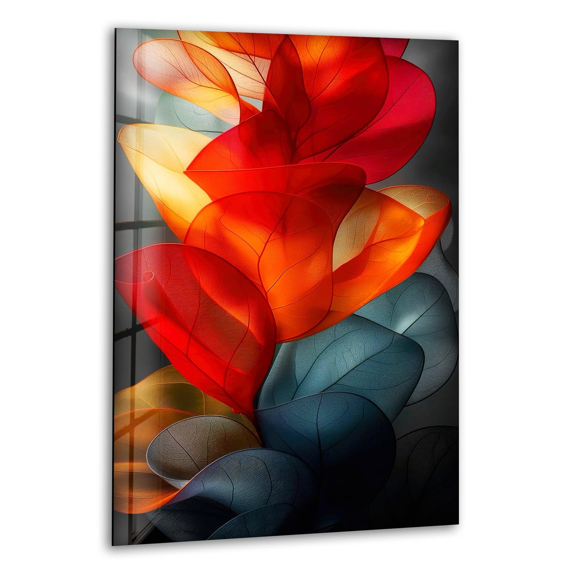 Abstract Red Floral Glass Wall Art - Modern Handmade Home Decor for Living Room, Bedroom, Office - Elegant Gift Idea for Housewarming & Wedding
