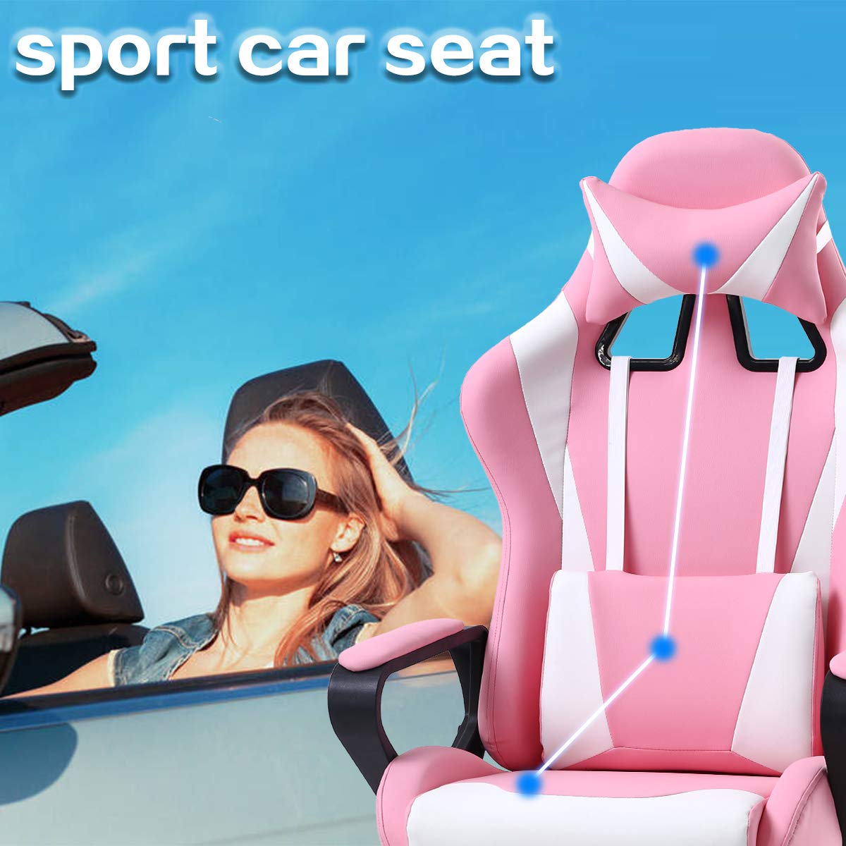 Ergonomic Gaming Chair with Lumbar Support & Headrest - High Back PU Leather Office Computer Chair with Adjustable Height, Armrests & Swivel for Men & Women - Perfect for Gaming, Work & Home Office (Pink)