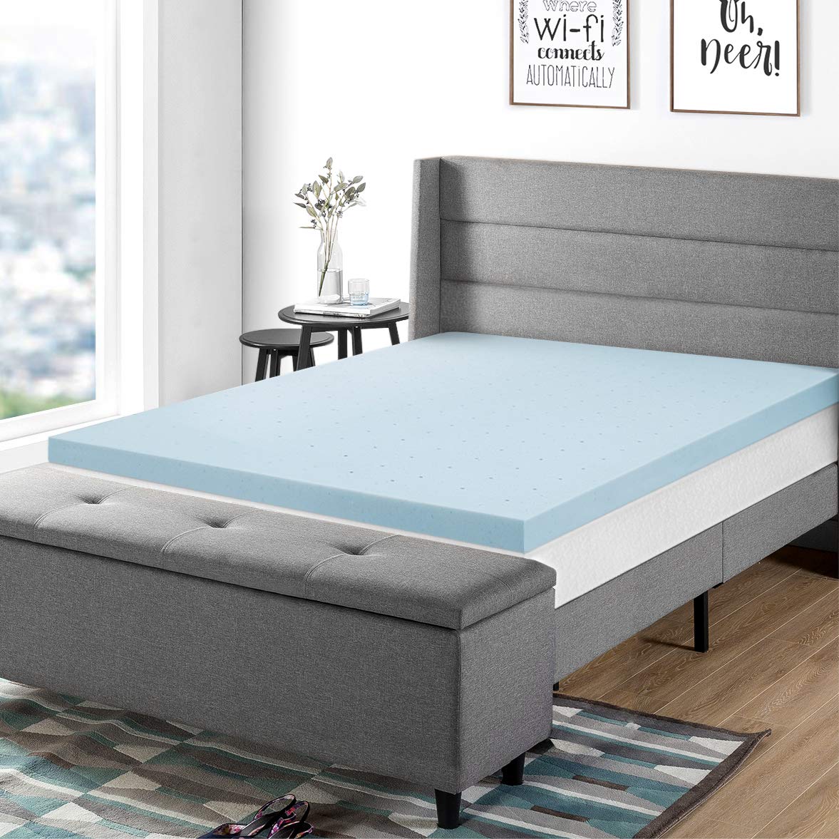 Best Price 3 Inch Ventilated Cooling Gel Memory Foam Mattress Topper - CertiPUR-US Certified, Short Queen Size, Blue | Perfect for Hot Sleepers & Pressure Relief