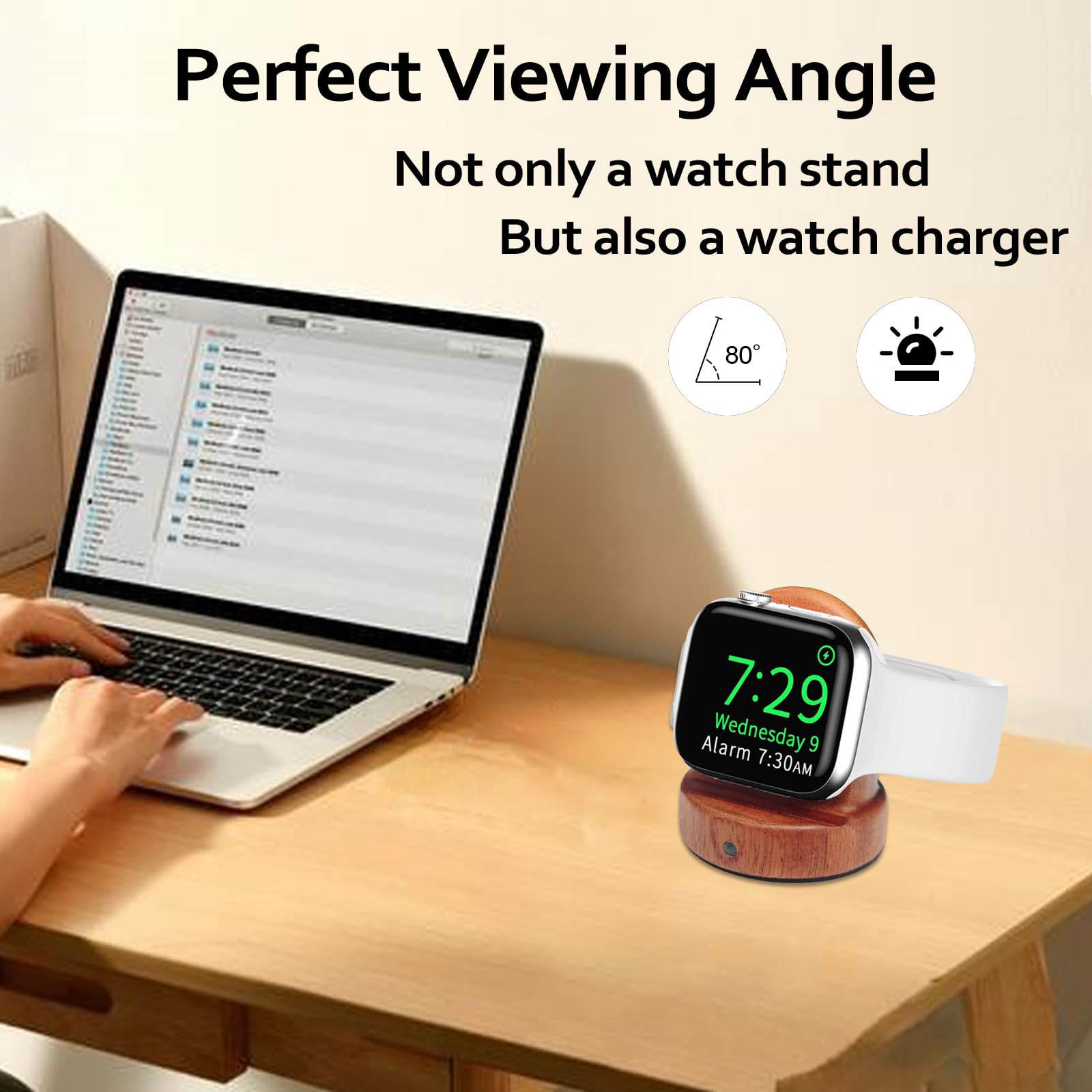 Premium Sapele Wood Apple Watch Charger Stand - Fast 3W USB-C Charging for Apple Watch Series 10/9/8/7/6/5/4/3/2/1/SE/SE2/Ultra/Ultra 2 - Portable Nightstand Mode Charging Dock for Home, Office & Travel