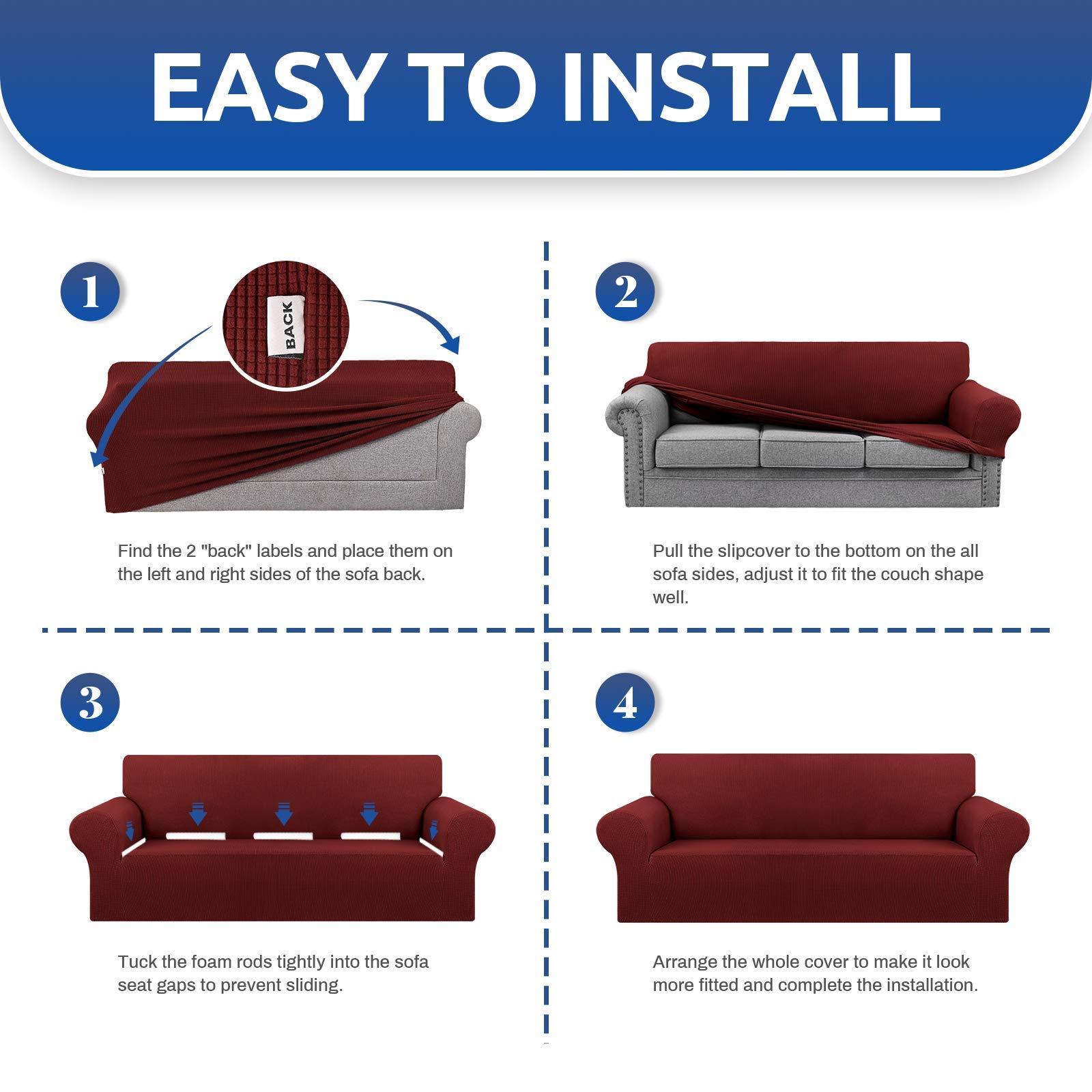 Stretch Loveseat Sofa Cover Slipcover - Jacquard Small Checked Furniture Protector for 2 Cushion Couch (55